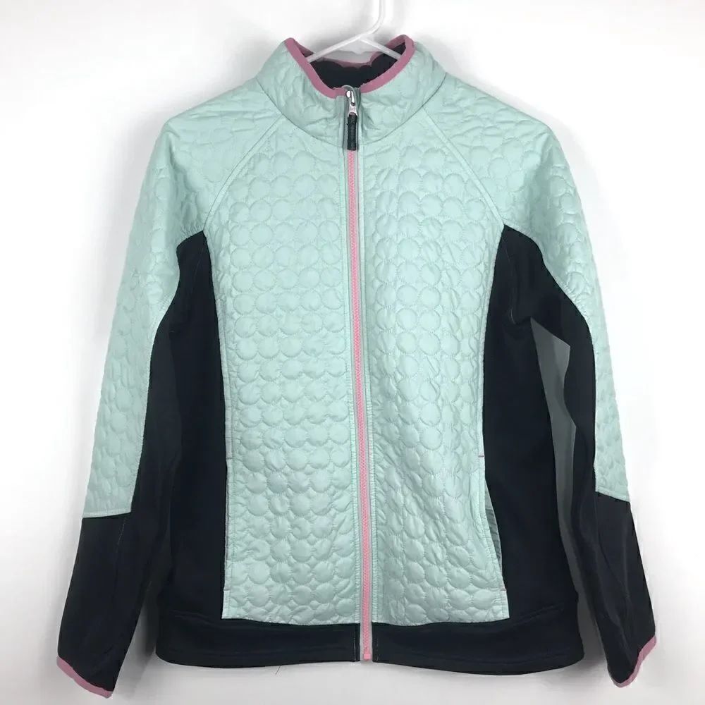 Land’s End Lightweight Zip Up Quilted Zip Up in pale Teal and Black
